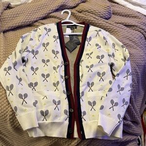 Brooks Brothers Cream and Gray Tennis Cardigan